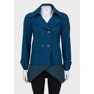 NWOT Chanel Cropped Blue Wool Double-Breasted Coat Sz.38